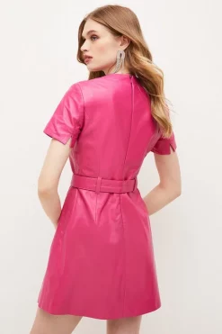 Deals ✨ Karen Millen Leather Tab Detail Aline Mini 👗 Dress 😀 -Occasionwear Popular Store bkk05099 hot20pink xl 2