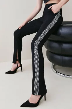 Best Sale ⌛ Karen Millen Satin Tailored Slim Leg Diamante Trim Trouser 😍 -Occasionwear Popular Store bkk05107 black xl 1