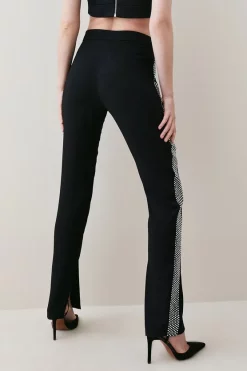 Best Sale ⌛ Karen Millen Satin Tailored Slim Leg Diamante Trim Trouser 😍 -Occasionwear Popular Store bkk05107 black xl 2