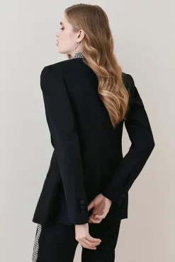 Flash Sale 🎉 Karen Millen Satin Diamante Lapel Double Breasted Blazer ✔️ -Occasionwear Popular Store bkk05109 black xl 2