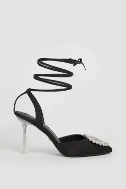 Flash Sale 🎁 Karen Millen Satin Jewel Buckle Clear Interest Heel ❤️ -Occasionwear Popular Store bkk05121 black xl 2