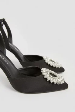 Flash Sale 🎁 Karen Millen Satin Jewel Buckle Clear Interest Heel ❤️ -Occasionwear Popular Store bkk05121 black xl 3