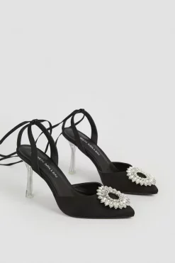 Flash Sale 🎁 Karen Millen Satin Jewel Buckle Clear Interest Heel ❤️ -Occasionwear Popular Store bkk05121 black xl 4