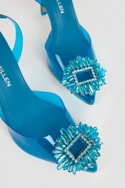 Discount 🎉 Karen Millen Vinyl Brooch Slingback Heel ✨ -Occasionwear Popular Store bkk05122 blue xl 3