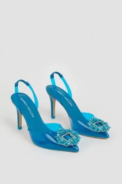 Discount 🎉 Karen Millen Vinyl Brooch Slingback Heel ✨ -Occasionwear Popular Store bkk05122 blue xl 4