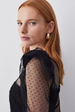 Best Pirce 👏 Karen Millen Mixed Mesh Spot Tulle Top 🔥 -Occasionwear Popular Store bkk05138 black xl 4