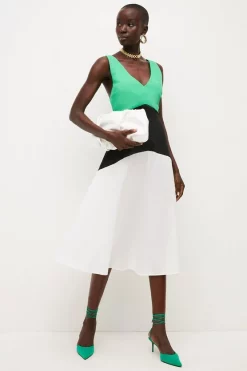 Cheapest ๐ Karen Millen Cotton Colourblock Cross Back Midi ๐ Dress ๐คฉ