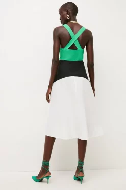 Cheapest 🌟 Karen Millen Cotton Colourblock Cross Back Midi 👗 Dress 🤩 -Occasionwear Popular Store bkk05233 green xl 2