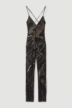 Deals 🔥 Karen Millen Hand Beaded And Embellished Jumpsuit ✨ 12 Deals 🔥 Karen Millen Hand Beaded And Embellished Jumpsuit ✨ -Occasionwear Popular Store bkk05255 black xl 3