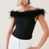 Promo 🔔 Karen Millen Bandage Bardot Feather Knit Top 👏 1 Promo 🔔 Karen Millen Bandage Bardot Feather Knit Top 👏 -Occasionwear Popular Store bkk05279 black xl