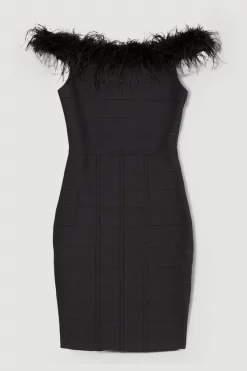 Cheap ⌛ Karen Millen Bandage Feather Bardot Knit Mini 👗 Dress ⌛ -Occasionwear Popular Store bkk05280 black xl 3