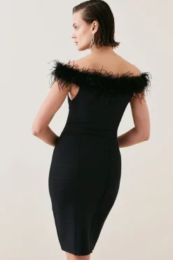 Cheap ⌛ Karen Millen Bandage Feather Bardot Knit Mini 👗 Dress ⌛ -Occasionwear Popular Store bkk05280 black xl 5