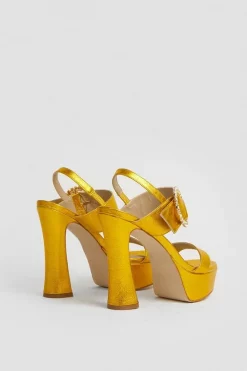 Outlet 🌟 Karen Millen Leather Metallic Diamante Buckle Platform 🎁 -Occasionwear Popular Store bkk05298 gold xl 3