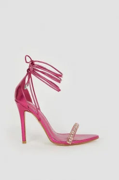 Discount 👏 Karen Millen Metallic Diamante Trim Stiletto Heel 💯 -Occasionwear Popular Store bkk05301 hot20pink xl 2