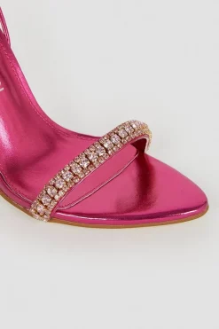 Discount 👏 Karen Millen Metallic Diamante Trim Stiletto Heel 💯 -Occasionwear Popular Store bkk05301 hot20pink xl 3