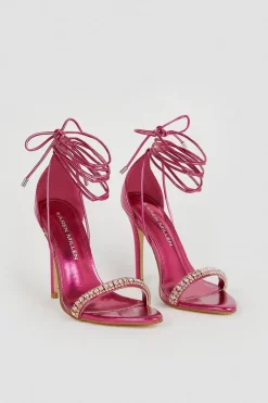 Discount 👏 Karen Millen Metallic Diamante Trim Stiletto Heel 💯 -Occasionwear Popular Store bkk05301 hot20pink xl 4