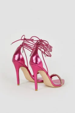 Discount 👏 Karen Millen Metallic Diamante Trim Stiletto Heel 💯 -Occasionwear Popular Store bkk05301 hot20pink xl 5