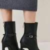Wholesale 💯 Karen Millen Leather Buckle Detail Heeled Boot 😉 -Occasionwear Popular Store bkk05326 black xl