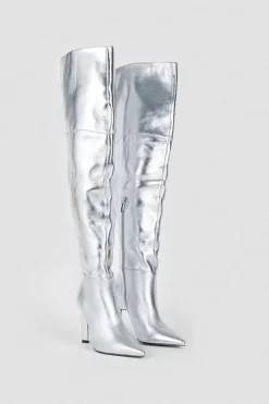 Hot Sale 😍 Karen Millen Metallic Over The Knee Heeled Boot - silver ✔️ -Occasionwear Popular Store bkk05328 silver xl 4
