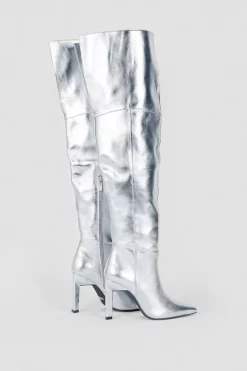 Hot Sale 😍 Karen Millen Metallic Over The Knee Heeled Boot - silver ✔️ -Occasionwear Popular Store bkk05328 silver xl 5