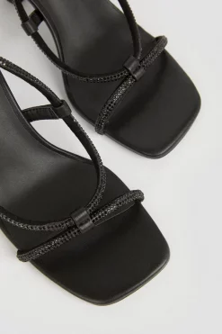 New ❤️ Karen Millen Leather Crystal Strappy 🩴 Sandal Heel 🌟 -Occasionwear Popular Store bkk05332 black xl 3