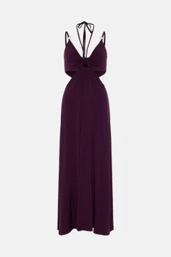 Buy 🔥 Karen Millen Strap Detail Jersey Crepe Maxi 👗 Dress - burgundy ⌛ -Occasionwear Popular Store bkk05385 burgundy xl 3