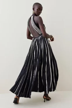 Wholesale 🎉 Karen Millen Pleat Lace Insert Drama Woven Halter Maxi 🔥 -Occasionwear Popular Store bkk05398 black xl 2 1