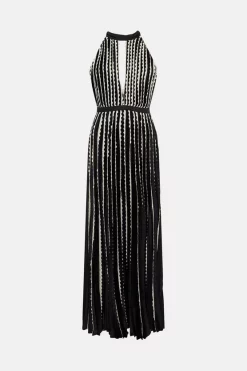 Wholesale 🎉 Karen Millen Pleat Lace Insert Drama Woven Halter Maxi 🔥 -Occasionwear Popular Store bkk05398 black xl 3 1