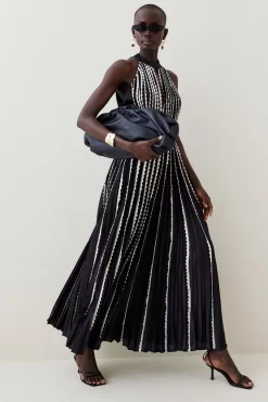 Wholesale 🎉 Karen Millen Pleat Lace Insert Drama Woven Halter Maxi 🔥 -Occasionwear Popular Store bkk05398 black xl 4 1