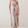 Promo 🎁 Karen Millen Liquid Sequin Woven Halter 👗 Dress - rose gold 🎉 -Occasionwear Popular Store bkk05399 rose20gold xl