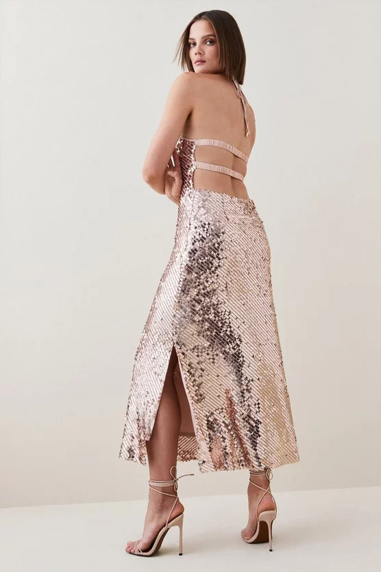 Promo ๐ Karen Millen Liquid Sequin Woven Halter ๐ Dress - rose gold ๐ 5 Promo ๐ Karen Millen Liquid Sequin Woven Halter ๐ Dress - rose gold ๐ - Image 3