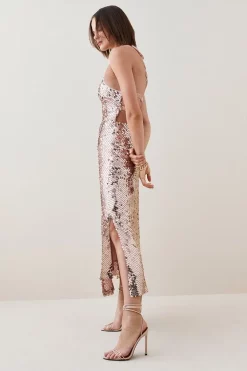 Promo ๐ Karen Millen Liquid Sequin Woven Halter ๐ Dress - rose gold ๐ 14 Promo ๐ Karen Millen Liquid Sequin Woven Halter ๐ Dress - rose gold ๐ -Occasionwear Popular Store bkk05399 rose20gold xl 5