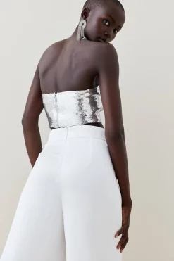 New 🤩 Karen Millen Sequinned Bandeau Woven Top - silver 👏 -Occasionwear Popular Store bkk05431 silver xl 2