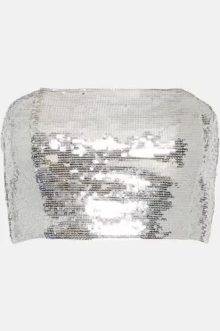 New 🤩 Karen Millen Sequinned Bandeau Woven Top - silver 👏 -Occasionwear Popular Store bkk05431 silver xl 3