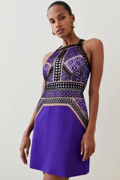 Flash Sale ⭐ Karen Millen Geo Guipure Metallic Lace Woven Mini 👗 Dress - purple 🤩