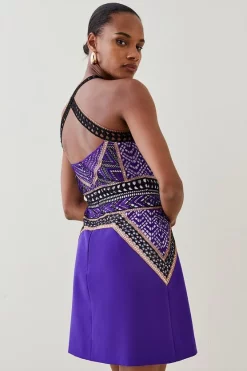 Flash Sale ⭐ Karen Millen Geo Guipure Metallic Lace Woven Mini 👗 Dress - purple 🤩 -Occasionwear Popular Store bkk05452 purple xl 2