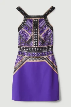 Flash Sale ⭐ Karen Millen Geo Guipure Metallic Lace Woven Mini 👗 Dress - purple 🤩 -Occasionwear Popular Store bkk05452 purple xl 3