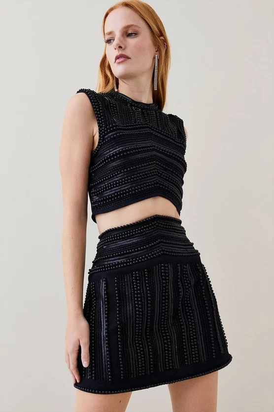 Cheap ✔️ Karen Millen Geometric Beaded Armour Woven Mini 👗 Skirt - black 🥰 4 Cheap ✔️ Karen Millen Geometric Beaded Armour Woven Mini 👗 Skirt - black 🥰 - Image 2