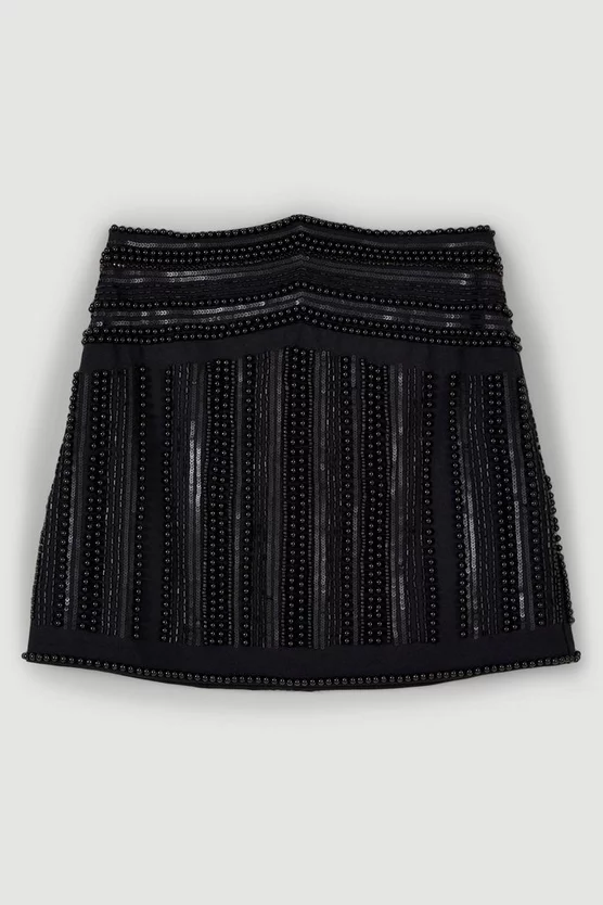 Cheap ✔️ Karen Millen Geometric Beaded Armour Woven Mini 👗 Skirt - black 🥰 6 Cheap ✔️ Karen Millen Geometric Beaded Armour Woven Mini 👗 Skirt - black 🥰 - Image 4