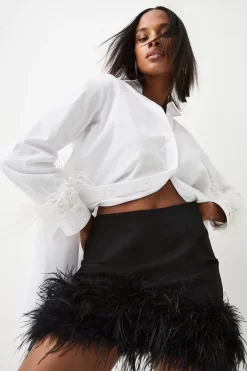 Top 10 🎁 Karen Millen Feather Hem Ponte Mini 👗 Skirt 🌟 -Occasionwear Popular Store bkk05462 black xl 1