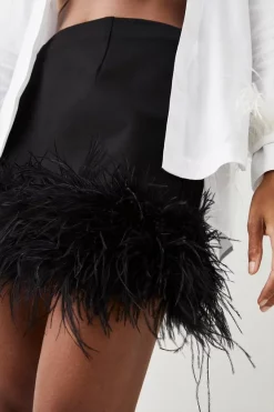 Top 10 🎁 Karen Millen Feather Hem Ponte Mini 👗 Skirt 🌟 -Occasionwear Popular Store bkk05462 black xl 2