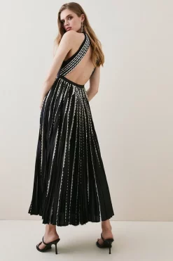 Hot Sale 🎁 Karen Millen Petite Pleat Lace Insert Woven Halter Maxi - black 🎉 -Occasionwear Popular Store bkk05481 black xl 2