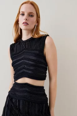 Promo โ Karen Millen Geometric Beaded Armour Woven Crop Top ๐งจ