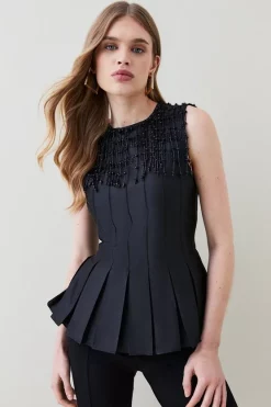 Best Sale 🔔 Karen Millen Taffeta Hanging Crystal Embellished Top ❤️