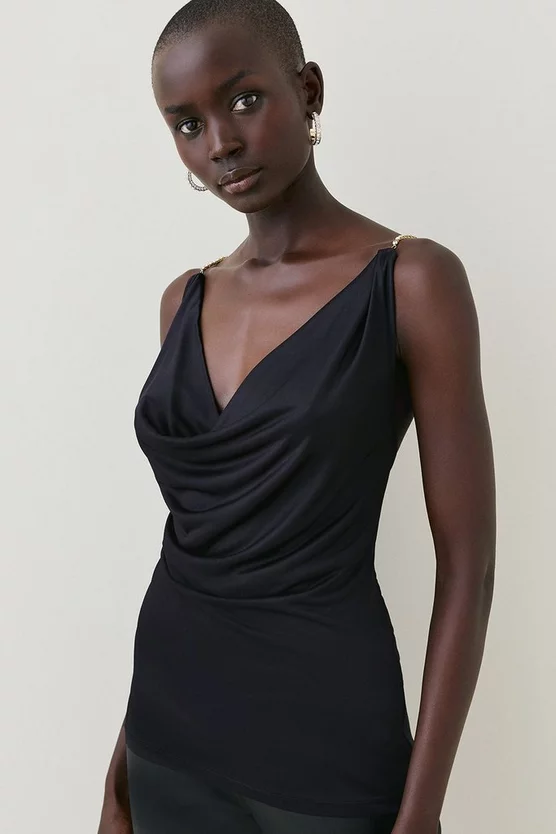 Cheap 🎁 Karen Millen Slinky Cowl Neck Diamante Trim Jersey Top 🔥 4 Cheap 🎁 Karen Millen Slinky Cowl Neck Diamante Trim Jersey Top 🔥 - Image 2