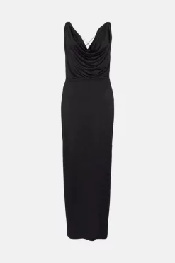 Top 10 👏 Karen Millen Slinky Cowl Neck Diamante Jersey Maxi 👗 Dress 🎉 -Occasionwear Popular Store bkk05497 black xl 3