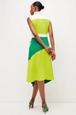 Hot Sale 🔔 Karen Millen Colourblock Soft Pleat 👕 Shirt Midi 👗 Dress 🧨 -Occasionwear Popular Store bkk05498 lime xl 2