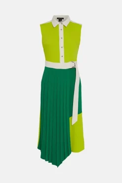 Hot Sale 🔔 Karen Millen Colourblock Soft Pleat 👕 Shirt Midi 👗 Dress 🧨 -Occasionwear Popular Store bkk05498 lime xl 3