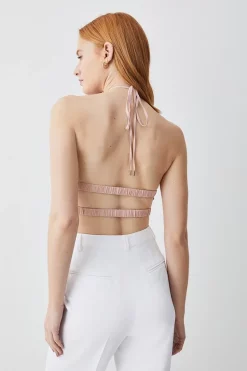 Wholesale 👍 Karen Millen Liquid Sequin Hanky Woven Halter Top - rose gold 🌟 -Occasionwear Popular Store bkk05504 rose20gold xl 2