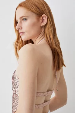 Wholesale 👍 Karen Millen Liquid Sequin Hanky Woven Halter Top - rose gold 🌟 -Occasionwear Popular Store bkk05504 rose20gold xl 4